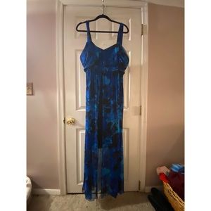 Beautiful Blue Maxi Dress with Black Underpart